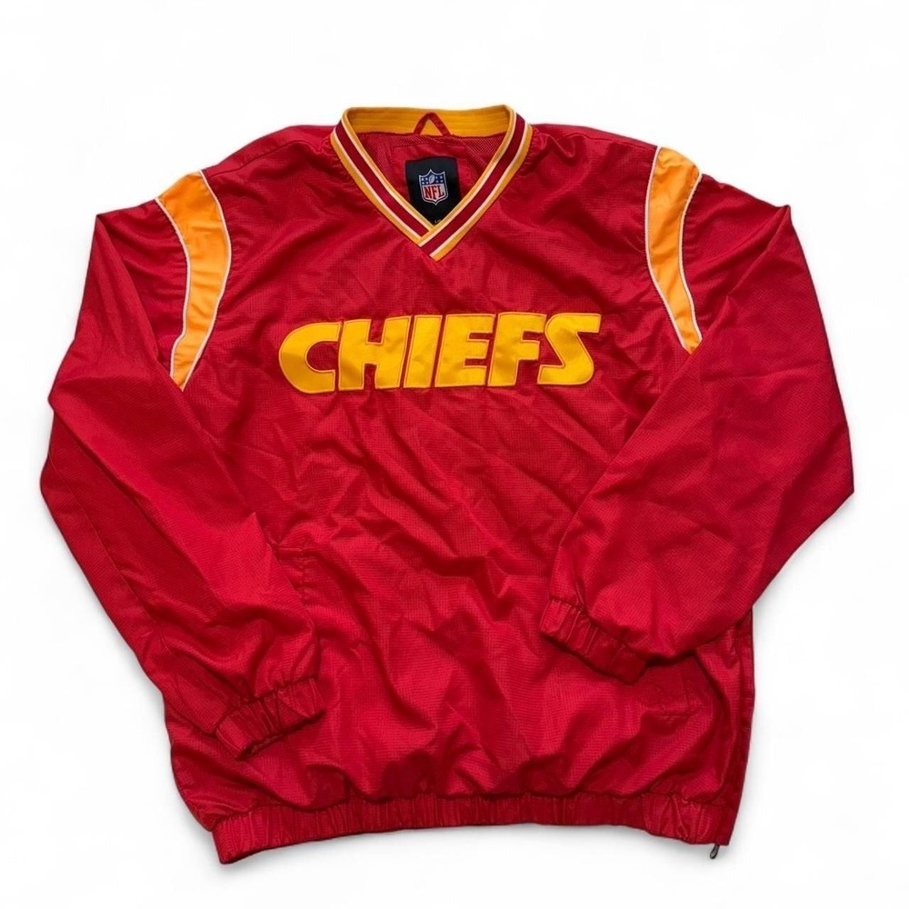Vintage Kansas City Chiefs V-Neck Windbreaker Pullover - Red/Yellow - Size L